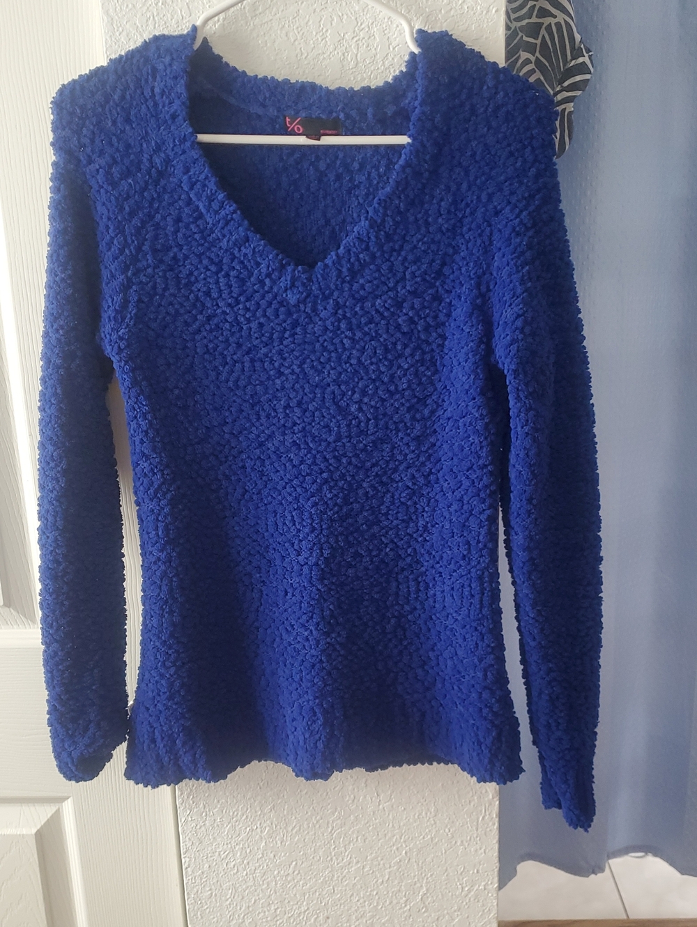t/o Plush V-Neck Sweater in Cobalt Blue